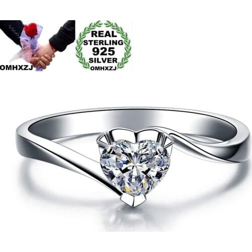 OMHXZJ Wholesale European Fashion Woman Girl Party Wedding Gift Silver White Heart AAA Zircon 925 Sterling Silver Ring RR156
