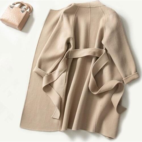 Double face color pure wool women fashion mid-long wide loose sashes overcoat S-3XL wholesale retail customizing