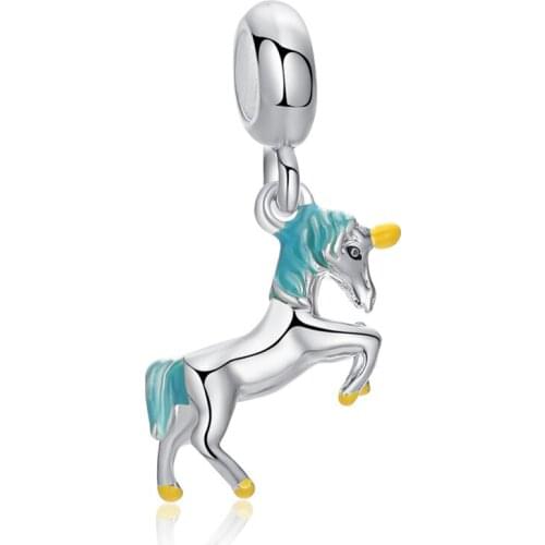 1Pcs New Cute Blue Unicorn Pendant DIY Beads Suitable for Original Pandora Charm Bracelet Ladies Jewelry Making Gifts