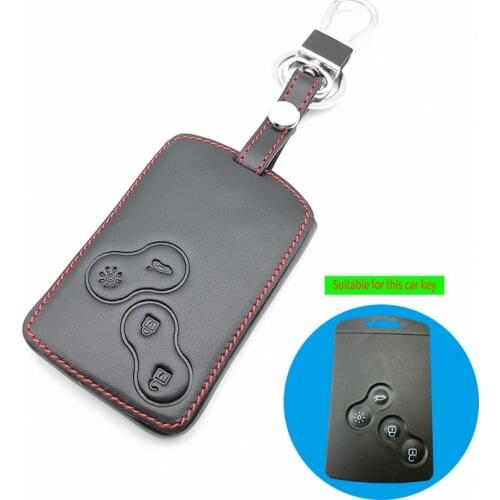 2018 Car Leather Key Cover Protector Holder for Renault Clio Megane Logan 2 3 Scenic Koleos 4 Buttons Smart Card Keychain Case