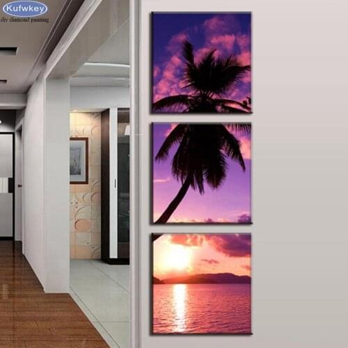 3 Pcs/set Landscape Palm Trees diamond painting cross stitch,5d Diy Full square diamond Mosaic diamond embroidery Rhinestones
