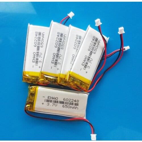 5 pcs 650mAh 3.7V lipo polymer lithium rechargeable battery JST 1.25mm 2pin plug 602248 for MP3 GPS recorder headset camera