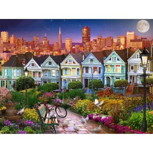5D DIY Diamond Painting Cross Stitch Full Drill Square House Garden Buildings Diamond Embroidery Mosaic Street Landscape Puzzle