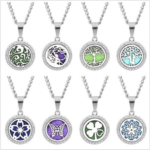 Aromatherapy Necklace Tree Butterfly Flower Fairy Diffuser Jewelry Magnetic Locket Pendant Essential Oil Perfume Aroma Necklace