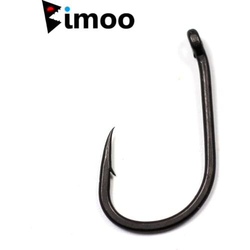 Bimoo 100pcs Down Eye Carp Hooks High Carbon Steel Matte Black Micro Barb Carp Fishing Hook 2 4 6 8 10 Withy Pool