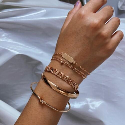 Bohemian Gold Stone Chain Bracelets Set For Women Girls Fashion Geometric Knot Beads Bangles Bracelet Punk Jewelry