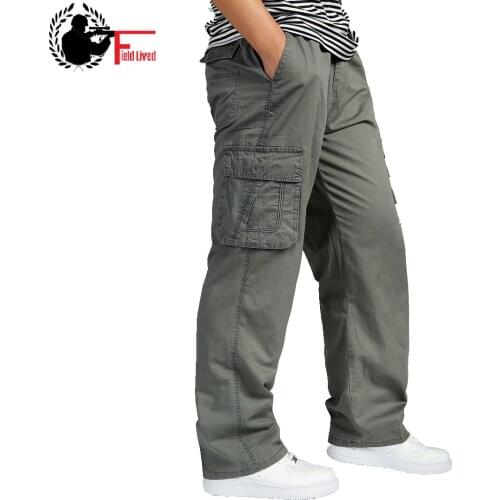 Summer Mens High Waist Pant Elastic Plus Size Clothing 6XL Cargo Pant Men Many Pockets Loose Work Pants Male Straight Trousers