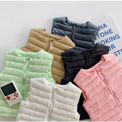 Toddler Kids Down Vest 2020 Winter New Baby Girls Solid Light Warm Vest Casual O-Neck Zipper Down Waistcoat for Boys 2-7 Years