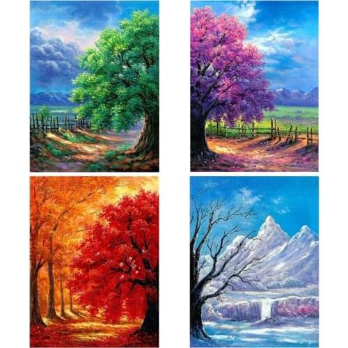 DIY 5D Diamond Painting Full Round Drill Scenery Four Seasons Tree of Summer Full Round Diamond Painting Kits Home Decor Gift