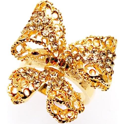 Filligree Style Butterfly Wholesale Crystal Finger Rings With Adjustable Ring