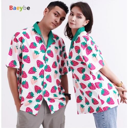 Strawberry Hawaiian Shirts Anime Mens Women HIp Hop Streetwear Chemise Homme Camisa Masculina Cotton Shirts for Men