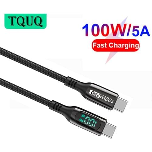 TQUQ 100W USB C to C Cable PD 5A E-Mark Fast Charging USB-C Cord Type-C Charger For DLEE HP Xiaomi Samsung S21 Macbook iPad Pro