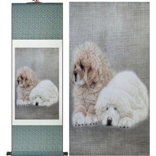 Dog silk art painting Chinese Art Painting Home Office Decoration Chinese dog painting