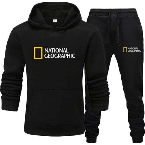 National Geographic Men Clothing Sports Suits Jogging Pullover Tracksuit Casual Hoodie Sportswear Mens Sweatshirt+Pants 2Pcs Set