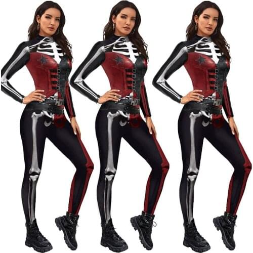 Adult Halloween Cosplay Costumes New Terror Human Skeleton Printing Tight Jumpsuits Holiday Carnival Party Cosplay Clothing 2021