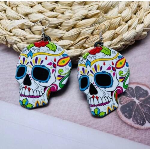 Punk Colorful Ghost Skull Head Acrylic Drop Earrings for Women Head Long Dangle Earrings Brincos Jewelry Halloween Party Gifts