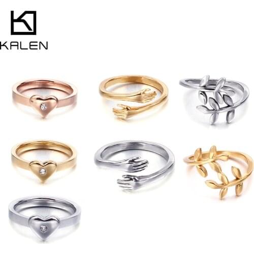 KALEN Fashion Stainless Steel Rings For Women Heart Embrace With Both Hands Branch Wedding Bands Mujer Anillos Jewelry Gifts