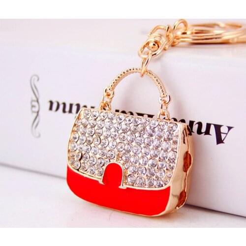 Fashion woman bag shape key chain commemorative gift couple jewelry red paint inlaid Czech high quality rhinestone 3 colors
