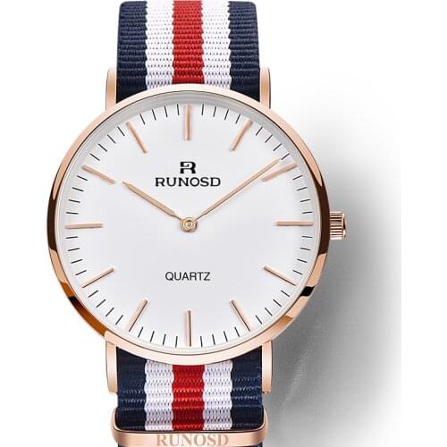 RUNOSD Mens Watch Luxury Fashion Colorful Woven Cloth Strap miyota Quartz Sapphire Crystal Stainless Steel 5206G