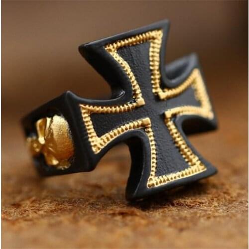 Drop Ship High Quality Golden Black Cross Ring 316L Stainless Steel Mens Skull Cross Ring