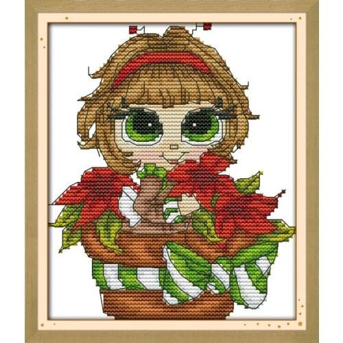 Big eye girl cross stitch kit cartoon 14ct 11ct count print canvas stitches embroidery DIY handmade needlework plus