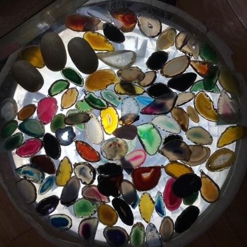 Natural Rainbow agate slices polished rock quartz crystal gemstone reiki healing for Diy wind chimes home decoration stone