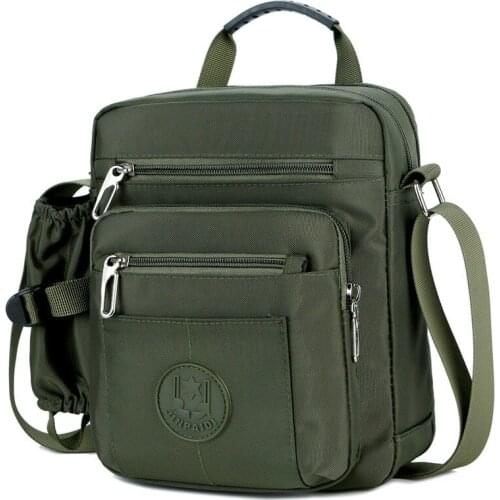 New mens nylon shoulder bag large capacity mens messenger bag casual bag multi-compartment bag with water cup bag