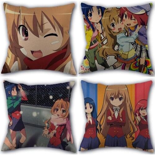 New Arrival Custom Toradora! Pillowcase Cotton Linen Fabric Square Zipper Pillowcase 45X45cm Wedding Decorative Pillow cover