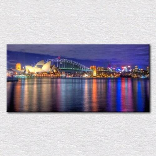 Print painting a travel place of Harbour Bridge as the background of the Sydney Opera House with size 16''x32 '' free shipping