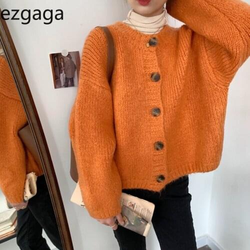 Ezgaga Thick Sweater Cardigan Women Autumn Winter Loose Outwear Korean Chic Solid Sweet College Style Knitwear Long Sleeve Chic
