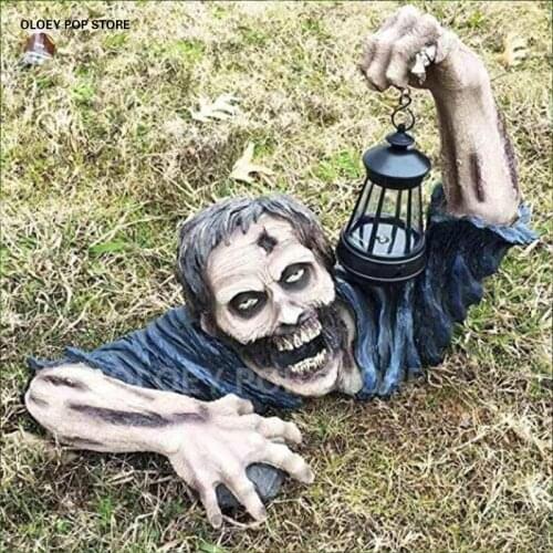 Zombie Lantern Resin Solar Led Lantern Horror Movie Halloween Decor Outdoor Gnomes Lawn Patio Yard Garden Statue Sculptures Home