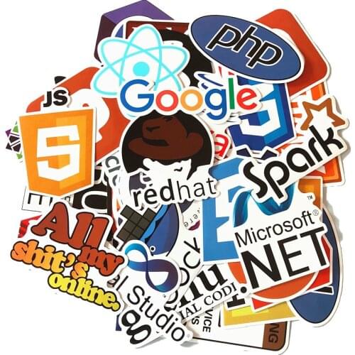 50Pcs Programming Stickers Java JS Php Docker Bitcoin Html Cloud Language APP Logo Funny Stickers For Laptop Car DIY Stickers