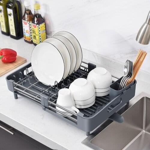 Adjustable Aluminum Kitchen Dish Rack Tableware Plates Drying Organizer Drainer Dinnerware Cutlery Storage Container Box Holder
