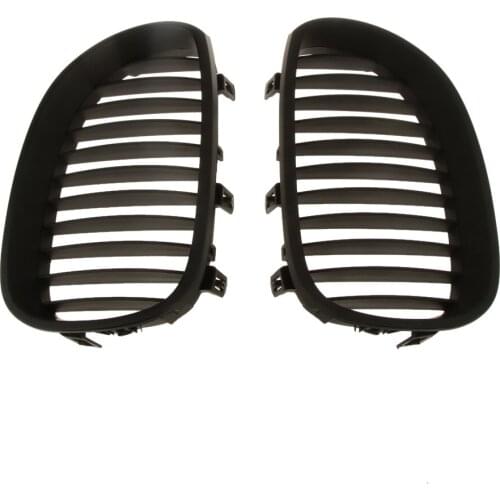 1 Pair Front Hood Bumper Grill Grille Compatible with BMW E60 E61 5Series M5 - Gloss Black Car Accessories