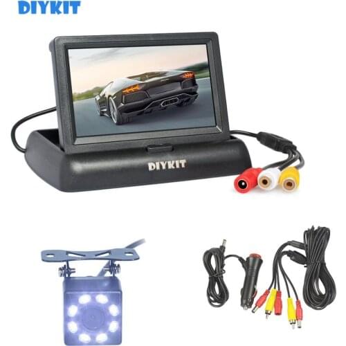 DIYKIT 4.3" Backup Car Monitor LCD Display Reversing Car Camera 8 x LED Color Night Vision Rear View Camera Kit Security