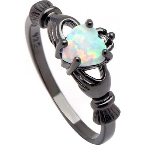 Romantic Love Heart Holding in Palm White Opal Ring Fashion Opal Jewelry Party Cocktail Ring for Women Valentines Gift