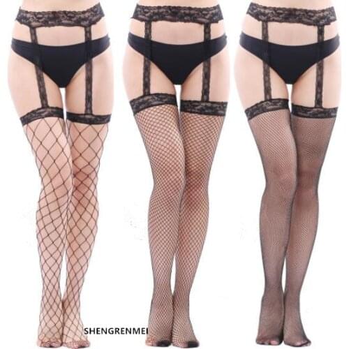 SHENGRENMEI Sexy Lingerie Lace Top Thigh High Stockings with Garters Lady Intimates Sexy Stockings Garter Pantyhose Dropshipping