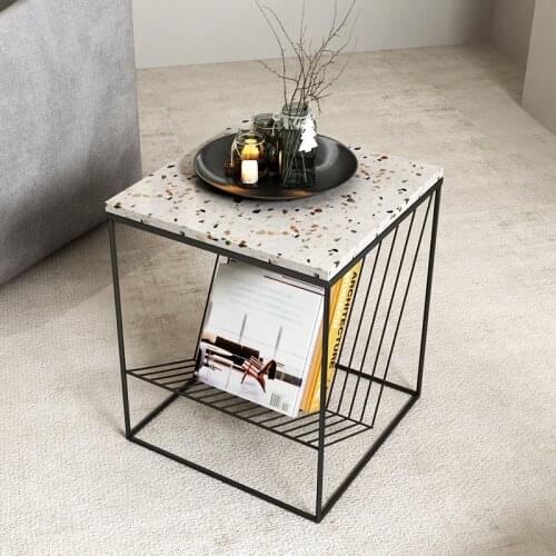 Terrazzon Stone Top Sofa Side Table Coffee Table Marble Top Sofa Side Stands Book Storage Shelf Home Decor Ideas