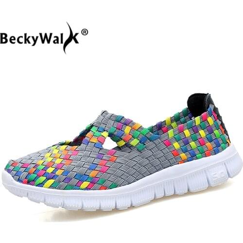 BeckyWalk Cut-Outs Women Flats Shoes Women Woven Shoes Summer Flat Sneakers Shoes Woman Breathable Walking Shoes Loafers WSH2921