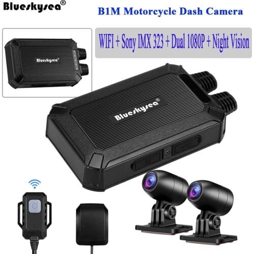 Blueskysea B1M Motorcycle Dash Cam Mini WiFi Dual 1080P DVR Camera No Screen GPS cámara moto with Night Vision IP67 Waterproof