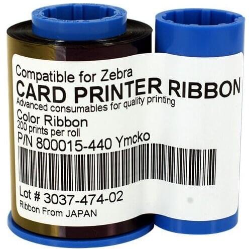 Zebra 800015-440 YMCKO Color Compatible Ribbon 200 prints/roll for Zebra P310i, P320i, P330i, P420i, P430i card printer