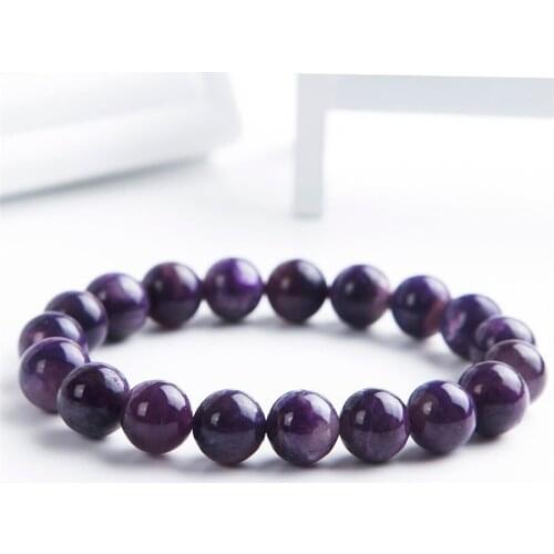 11mm Stretch Charm Bracelets For Women Femme Purple Round Crystal Beads Genuine Charoite Natural Stone Bracelet