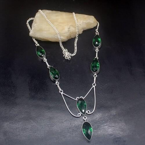 Hermosa Jewelry Amazing New Arrival GreenTopaz Silver Color Women Ladies Gifts Pendant Necklace Chain 48cm 20213486