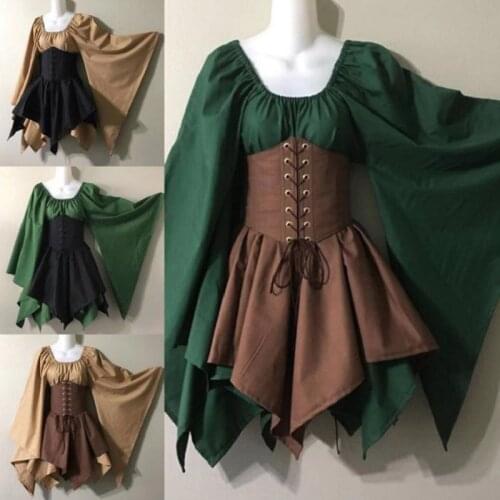 Retro Women Medieval Dress Fairy Elven Halloween Cosplay Wench Celtic Princess Dress Gothic Victorian Renaissance Costume DL5680