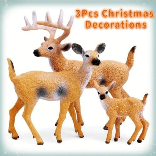 3Pcs Christmas Decorations for Home Simulation Christmas Deer Fairy Garden Miniatures Props Deer Figurine Toy Sika Deer Reindeer