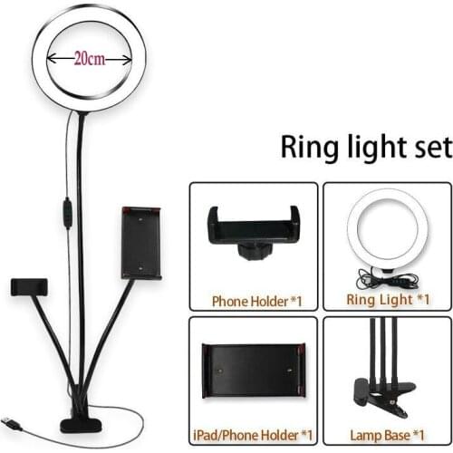 3 in 1 8" Selfie Led Ring Light Clip-on Stand w/Phone Pad Holder Youtube Vedio Live Stream Makeup Photo Studio Desktop Lighting