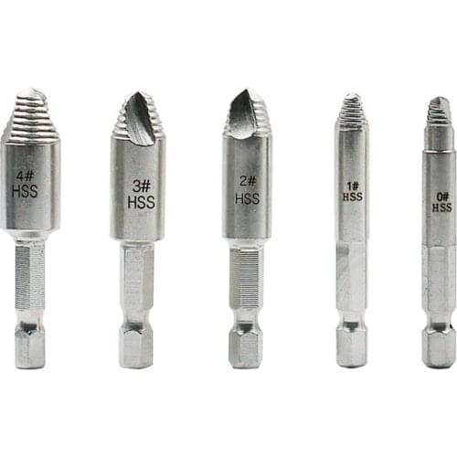 5pcs/set Home Easy Out Screw Remover Accessories Durable Stripped Broken Drill Bits Breakage HSS Hex Shank Bolt Extractor Rusty