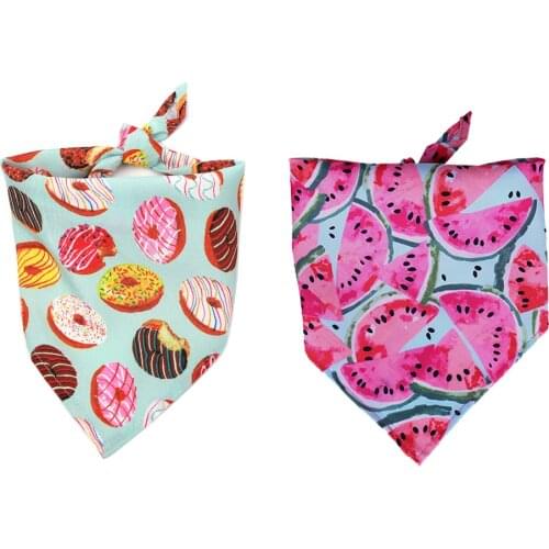 Dog Bandana Large Doughnut Watermelon Scarfs for Summer Small Medium Dogs Reversible Pet Bandanas Accessories Bibs Kerchief Set