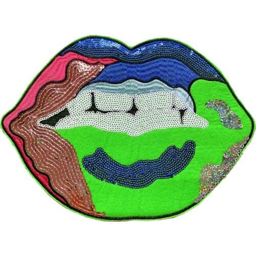 Sequins Large Lip Mouth Iron On Patches Sewing Embroidered Applique for Jacket Clothes Stickers Badge DIY Apparel Accessories