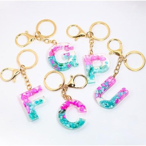 Acrylic Epoxy Resin Alphabet Letter Keychain Key Rings A-Z Jewelry English Alphabet Crystal Women Keychains Ring Pendant Gift